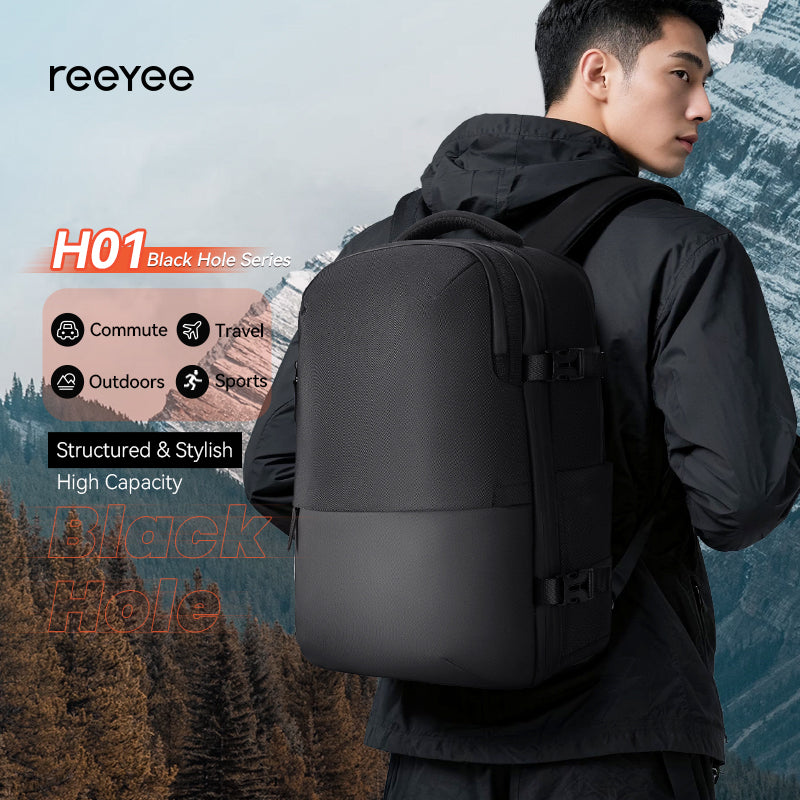 ReeYee H01 Black Hole 54L Expandable Backpack — With Built-in Automatic Vacuum Compression Bag