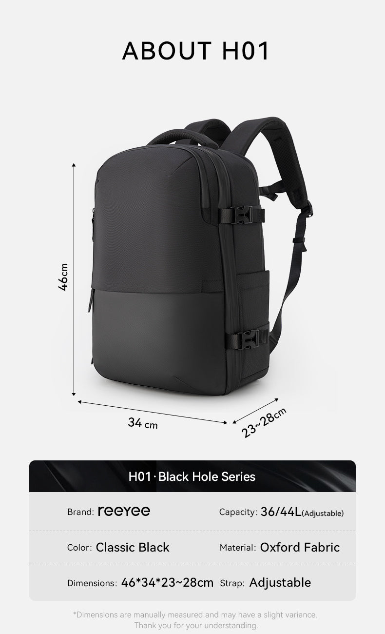 ReeYee H01 Black Hole 54L Expandable Backpack — With Built-in Automatic Vacuum Compression Bag