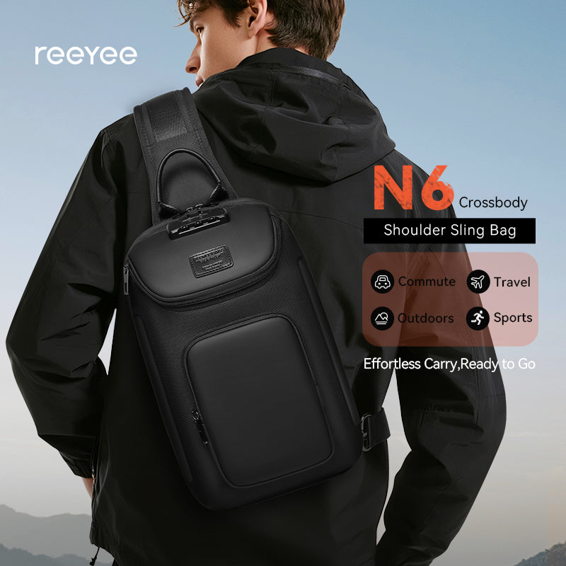 N6 Recycled Nylon Crossbody Bag – Anti-Theft Design, 3-Layer Storage, Fits 11-inch Tablet