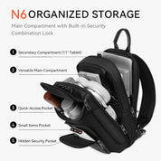 N6 Recycled Nylon Crossbody Bag – Anti-Theft Design, 3-Layer Storage, Fits 11-inch Tablet